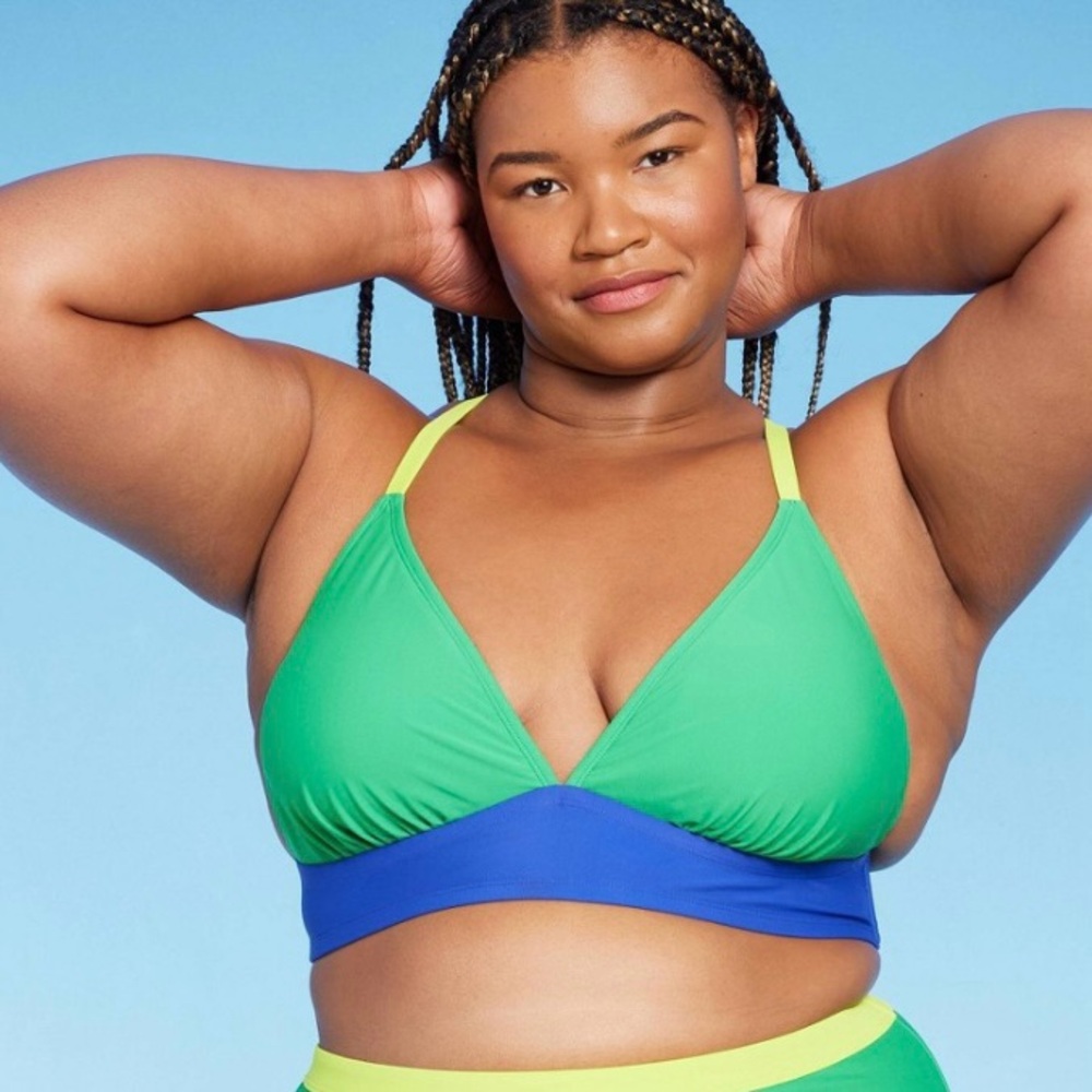 Women's Colorblock Triangle Bikini Top - Wild Fable Green/Blue 2X 02937